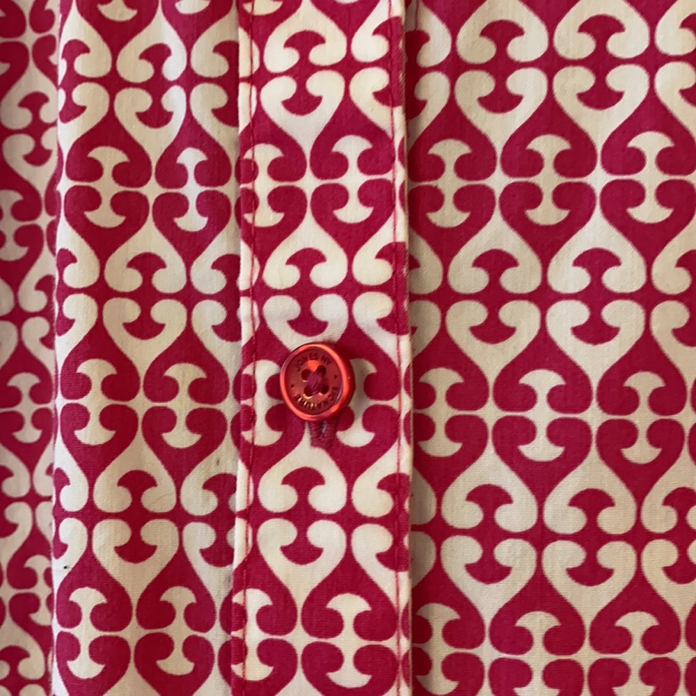 Pink And White Patterned Button Down Tunic Shirt - image 3